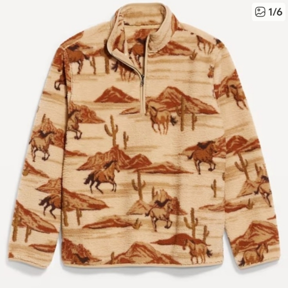 NWT Old Navy Men's Tan Zip-Up Sweater with Western Design Size L